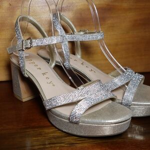 Copper Key Celebrate Rhinestone Heels Metallic Silver Women's 9.5M